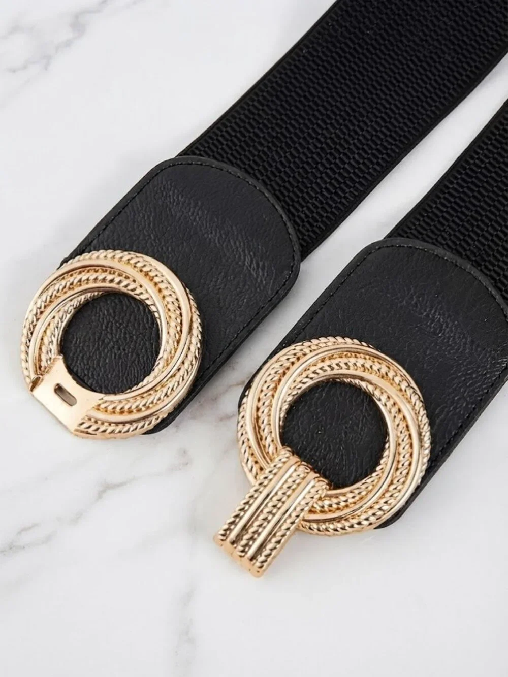 Ladies Black Elegant Double Round Stretch Belt - 29.5 Inches